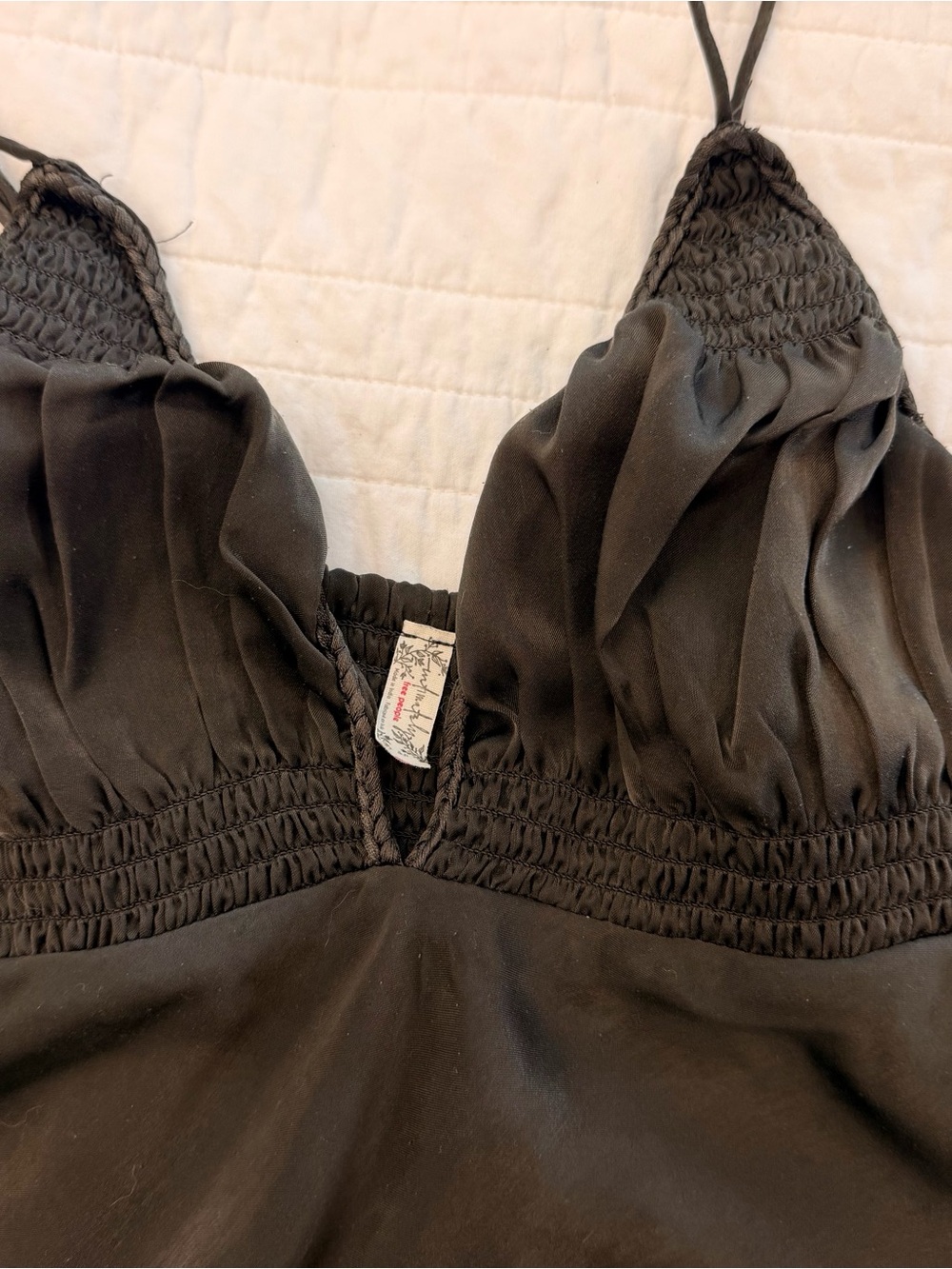 Free People Satiny Dark Coffee Cami with Ruched V-Neck Size SP - Picture 4 of 6